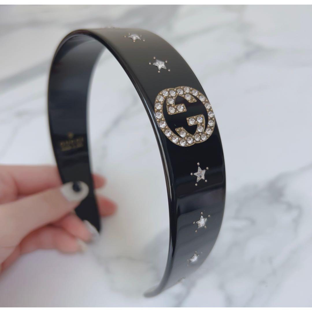 GUCCI クリスタルインターロッキングG ヘアバンド