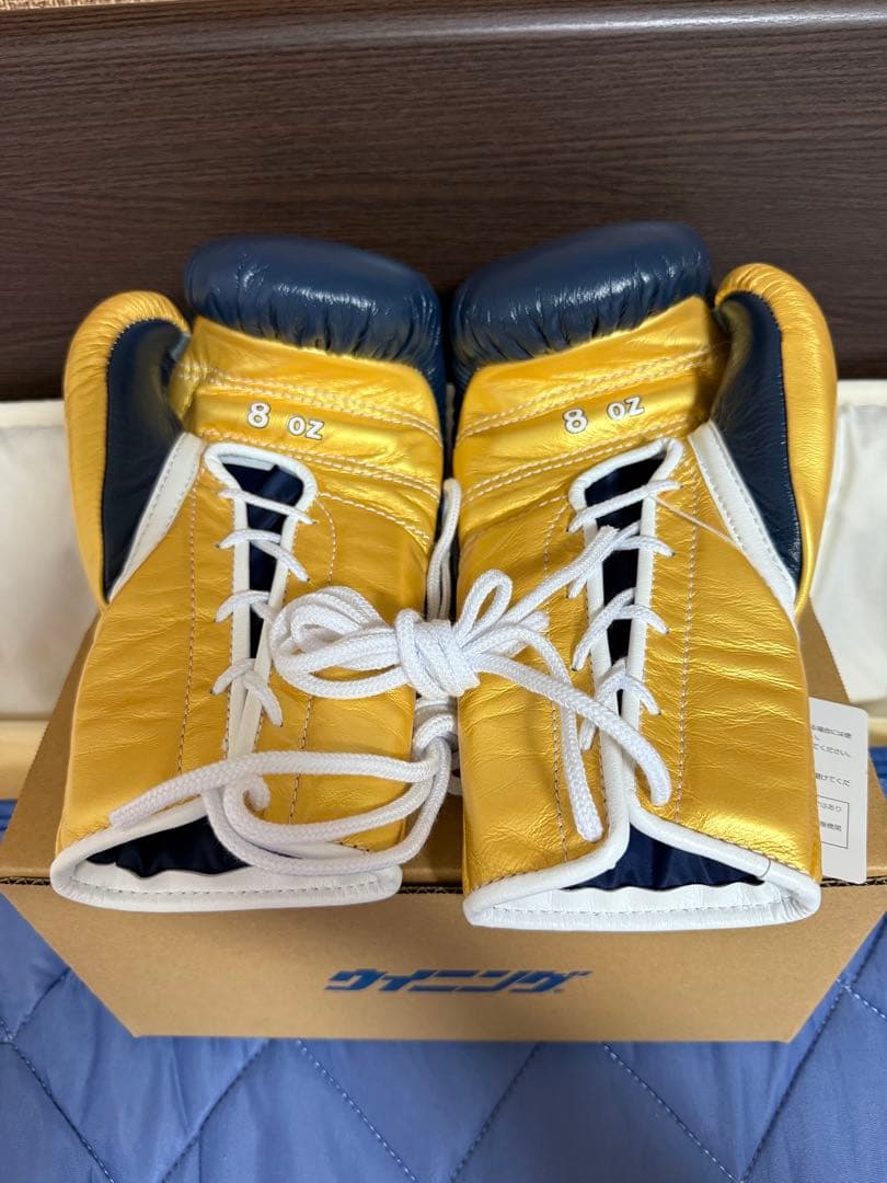 ウイニング winning ボクシンググローブ ネイビー／金 8オンス 紐式