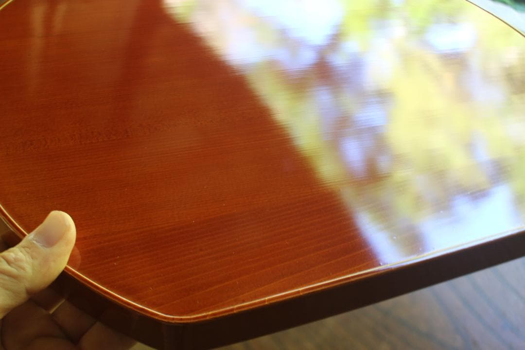 デッドストック！優美な拭き漆の映える春慶塗の半月盆（検漆器漆盆茶道具お盆お膳