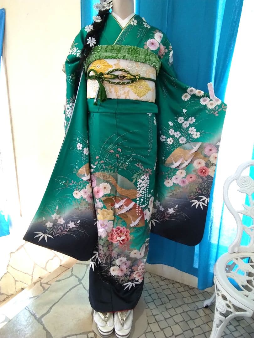 振袖フルセット、正絹振袖、成人式、重ね衿帯揚げ帯締め、西陣袋帯、長襦袢