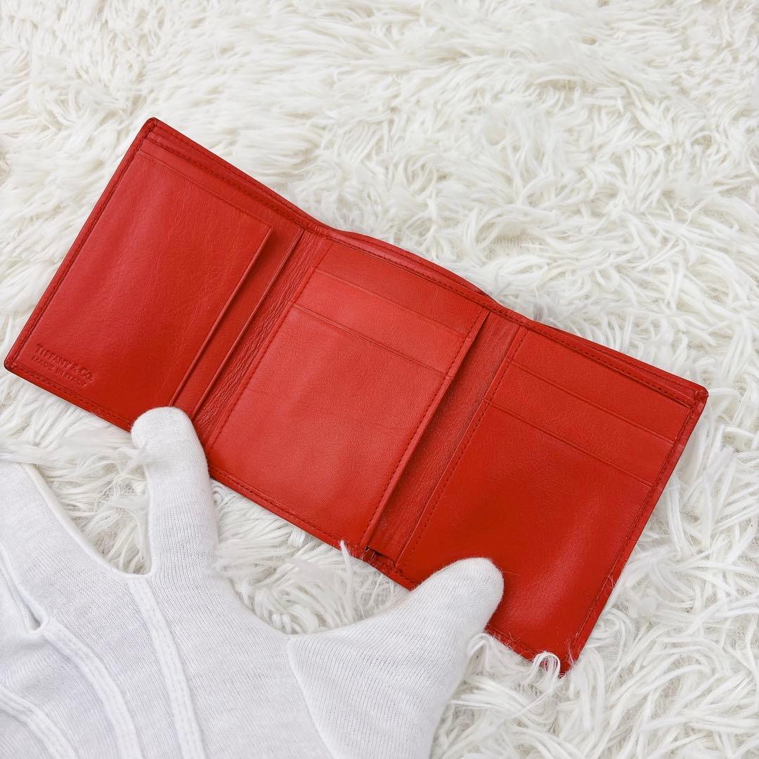 美品✨TIFFANY&Co. レザー三つ折り財布 レッド コンパクトミニ