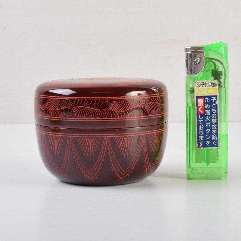 茶道具　中村湖彩作　キンマ彫　平棗　共箱　V　9029