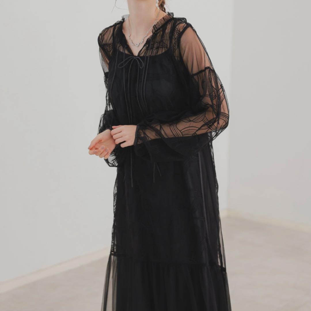 リボン刺繍ギャザードレス Dorry Doll チャコール