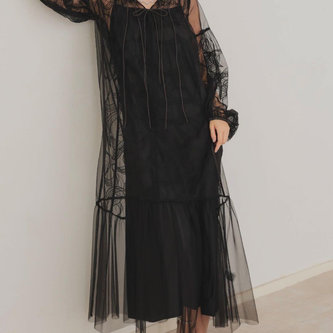 リボン刺繍ギャザードレス Dorry Doll チャコール