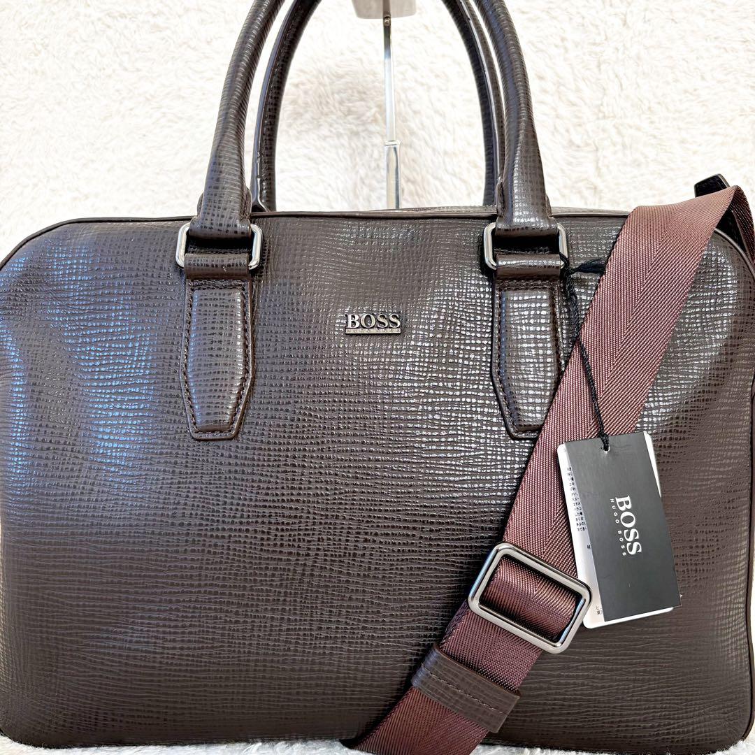 極美品　ヒューゴボス　ブリーフケース　ショルダーバッグ　2way ブラウン　本革