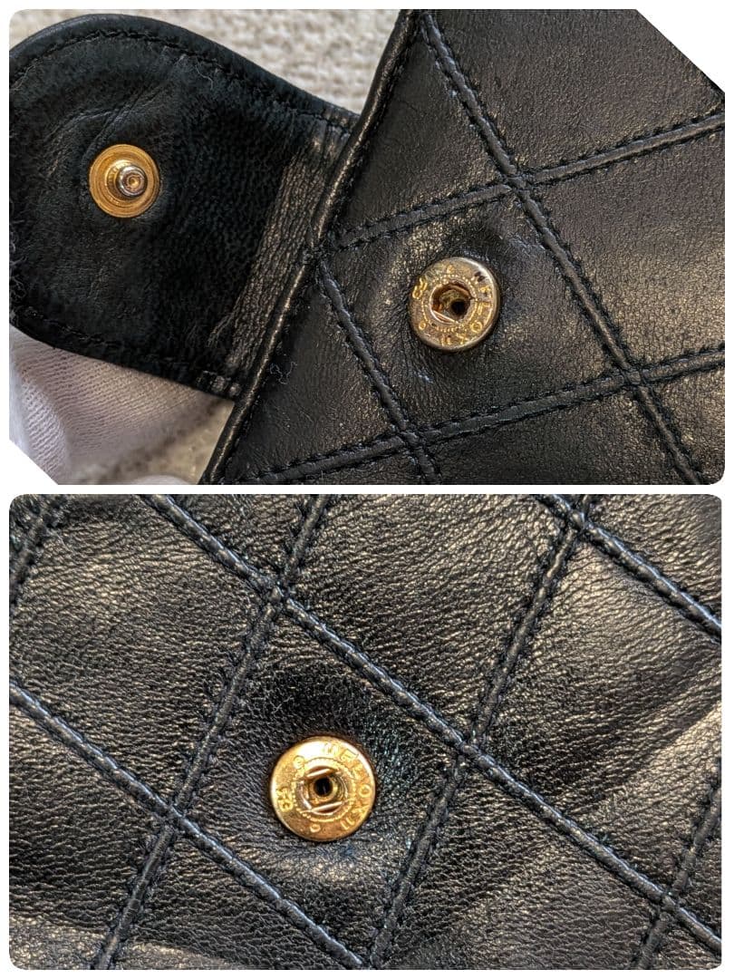 シャネル　黒　ビコローレ　Wホック折り財布　ラムスキン　チェーン　ショルダー