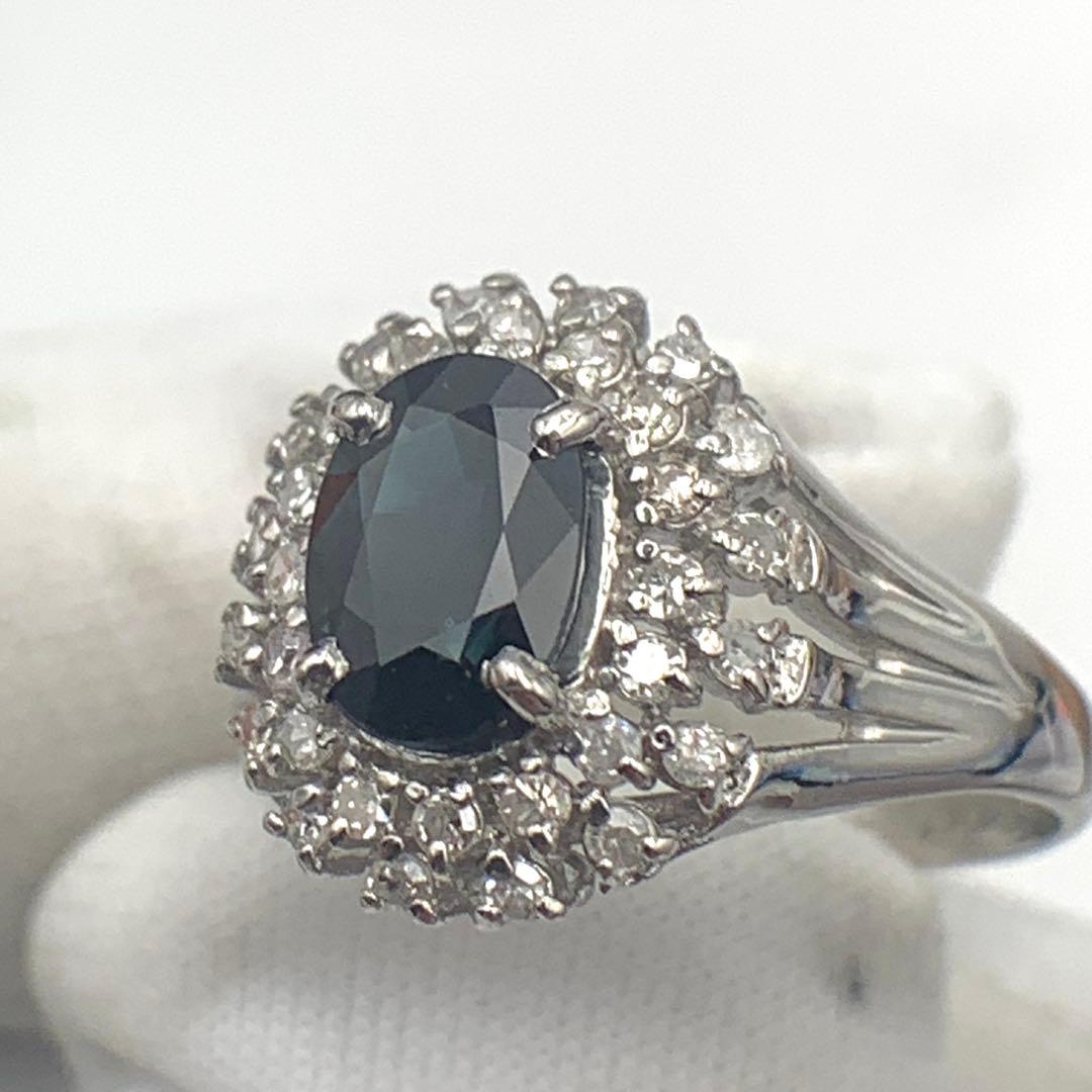 天然サファイアダイアリング 1.01ct/0.20ct PT900 10号