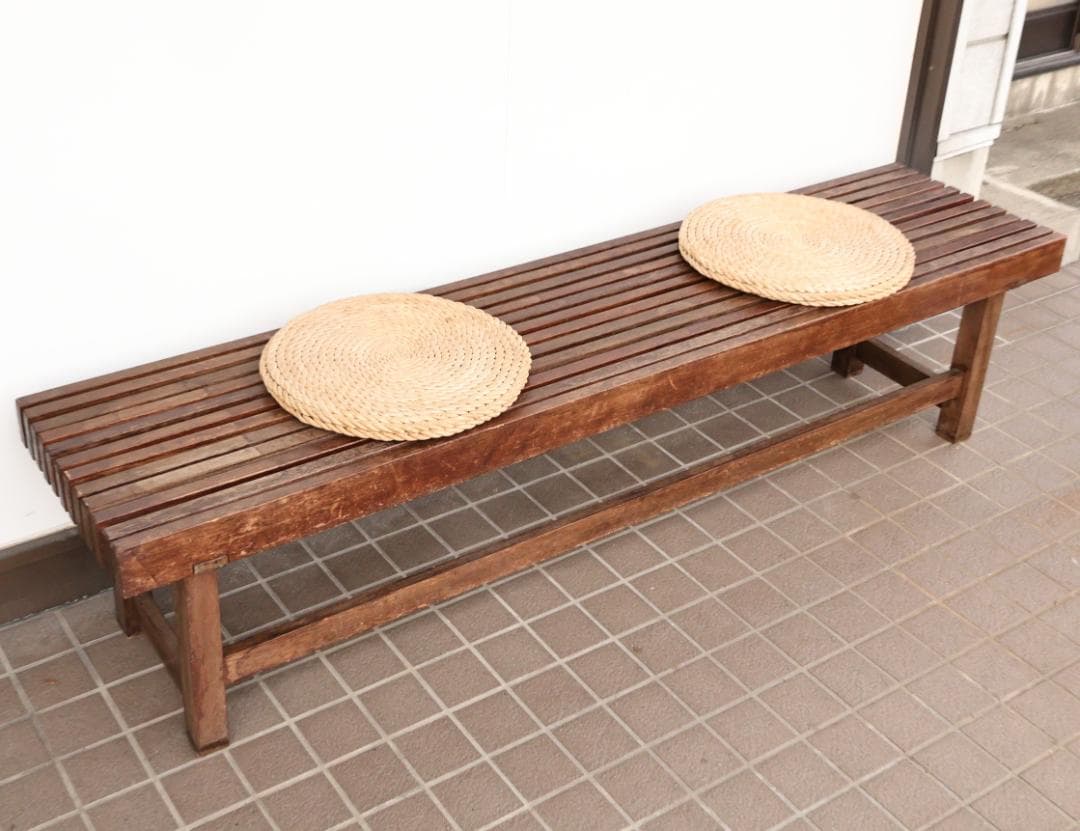 BK235 昭和レトロ　縁台　スリットベンチ　木製　腰掛　長椅子　いす
