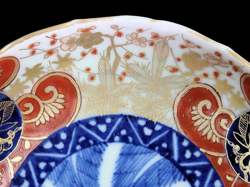 古伊万里　金襴手　松竹梅に花の図　４寸皿　２枚　E774AS-CPv