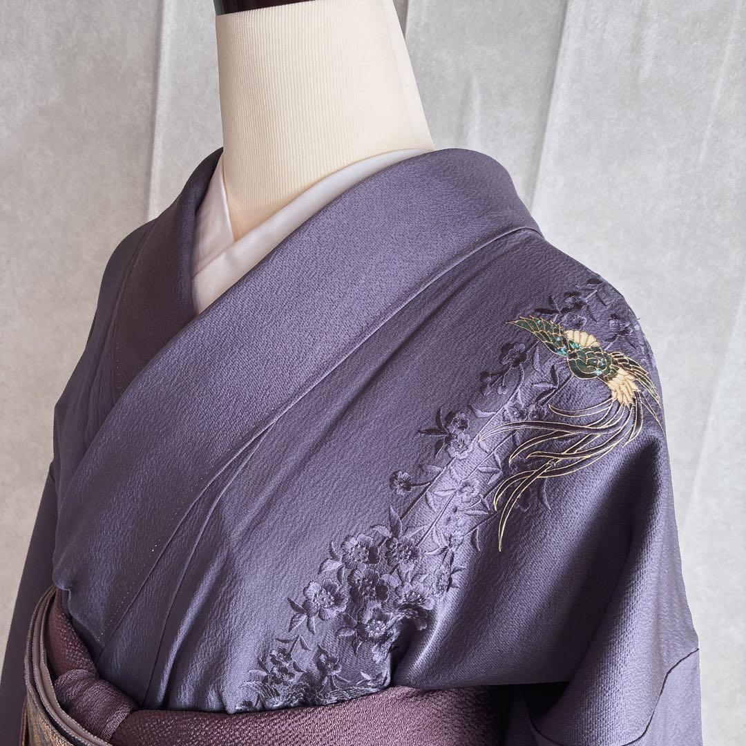 〈着物のみ〉付け下げ　フルセット　着物　正絹　鳳凰　凛と紫　訪問着　G9