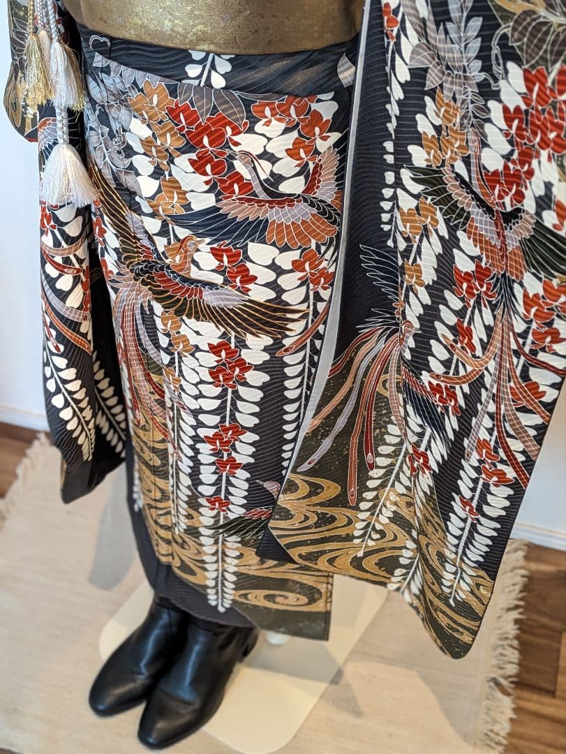 振袖フルセット 身丈158裄66.5 黒 グレー 金彩 逸品 成人式