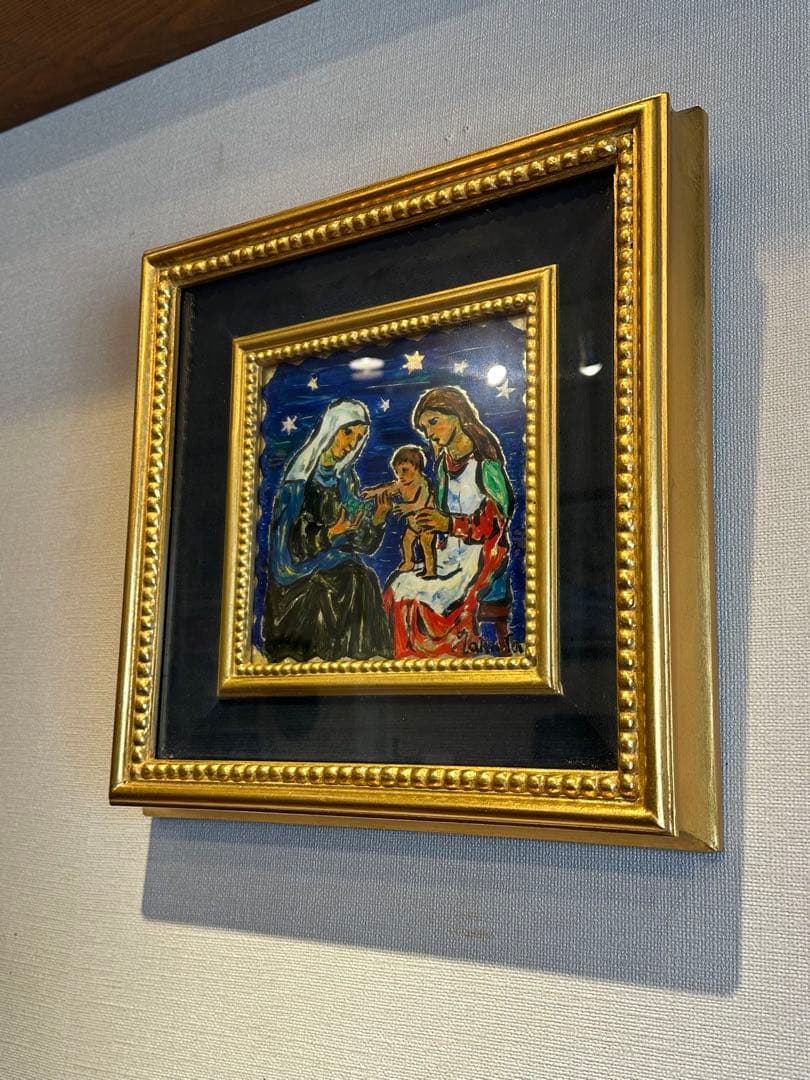 田中忠雄　作　ガラス絵　キリスト教美術　幼な子をかこむマリアとアンナ