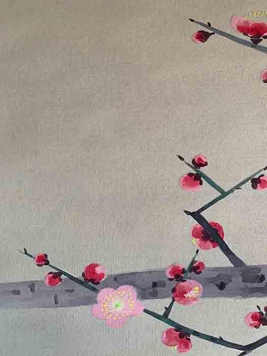 福田翠光 「紅梅」掛軸 日本画 銘あり 二重箱 中古 21.01.10-3.