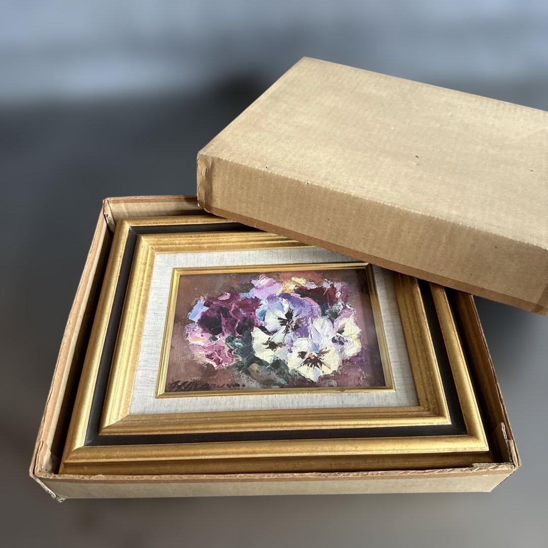 瞬間的お値下げ‼️とても素敵なパンジーの花の油彩画 ゴールドフレーム丸茂義輝