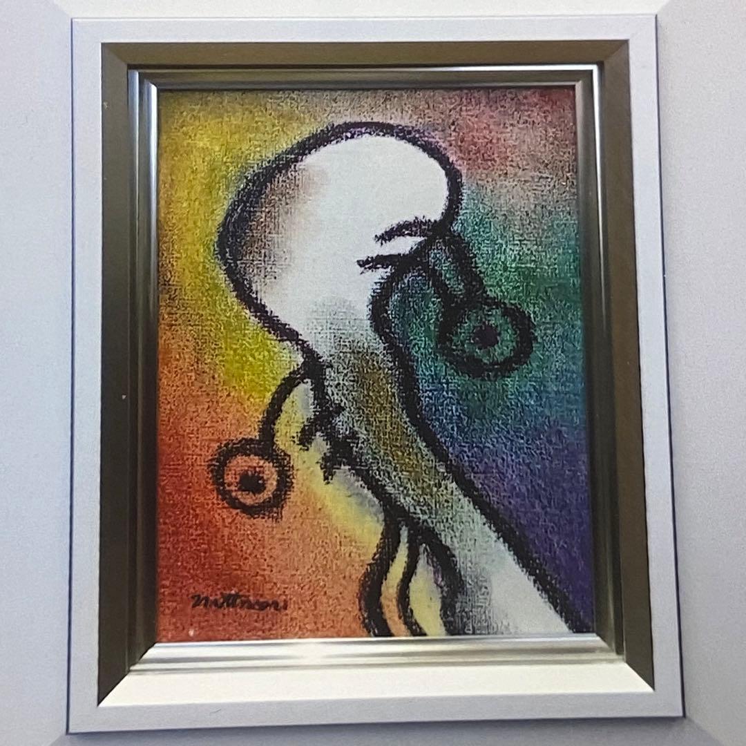 髪を結ぶ女　額縁入り　絵画　by M.Onishi