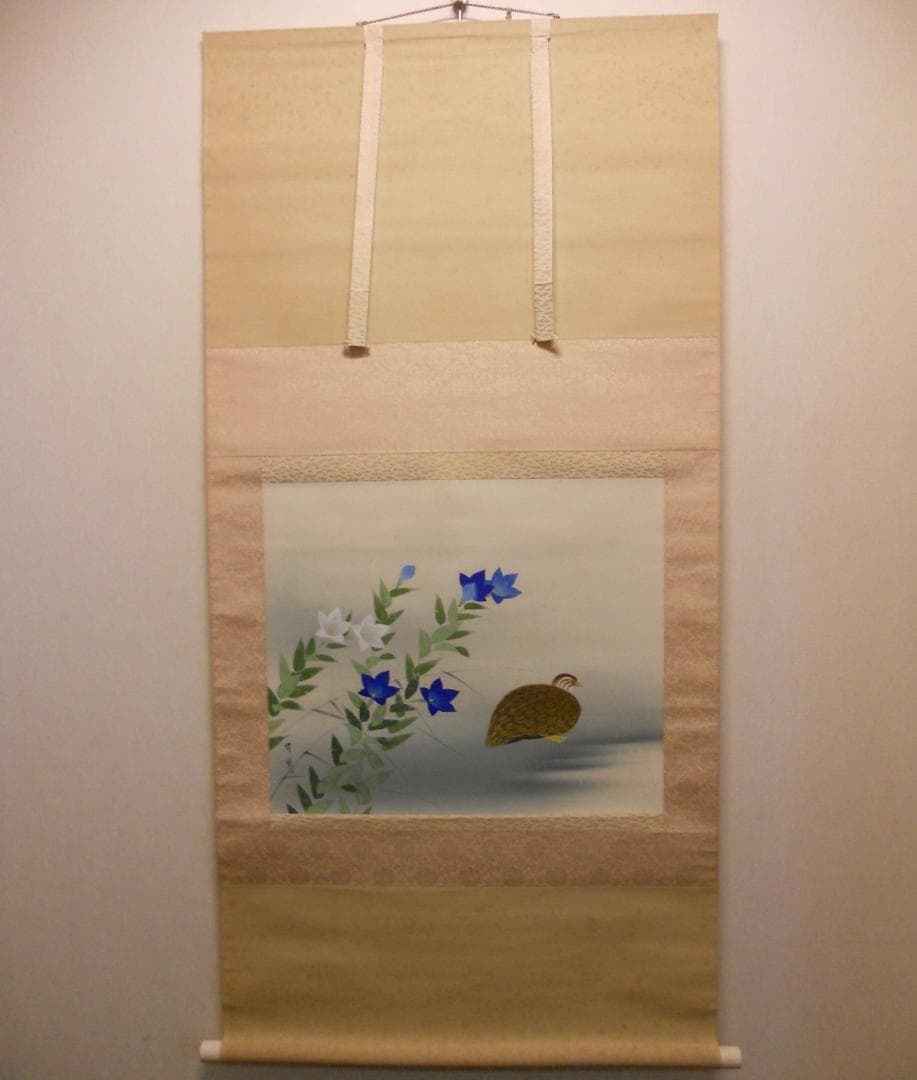 掛け軸 清風 桔梗 絹本 希少 軸装 茶道具 掛軸 です。