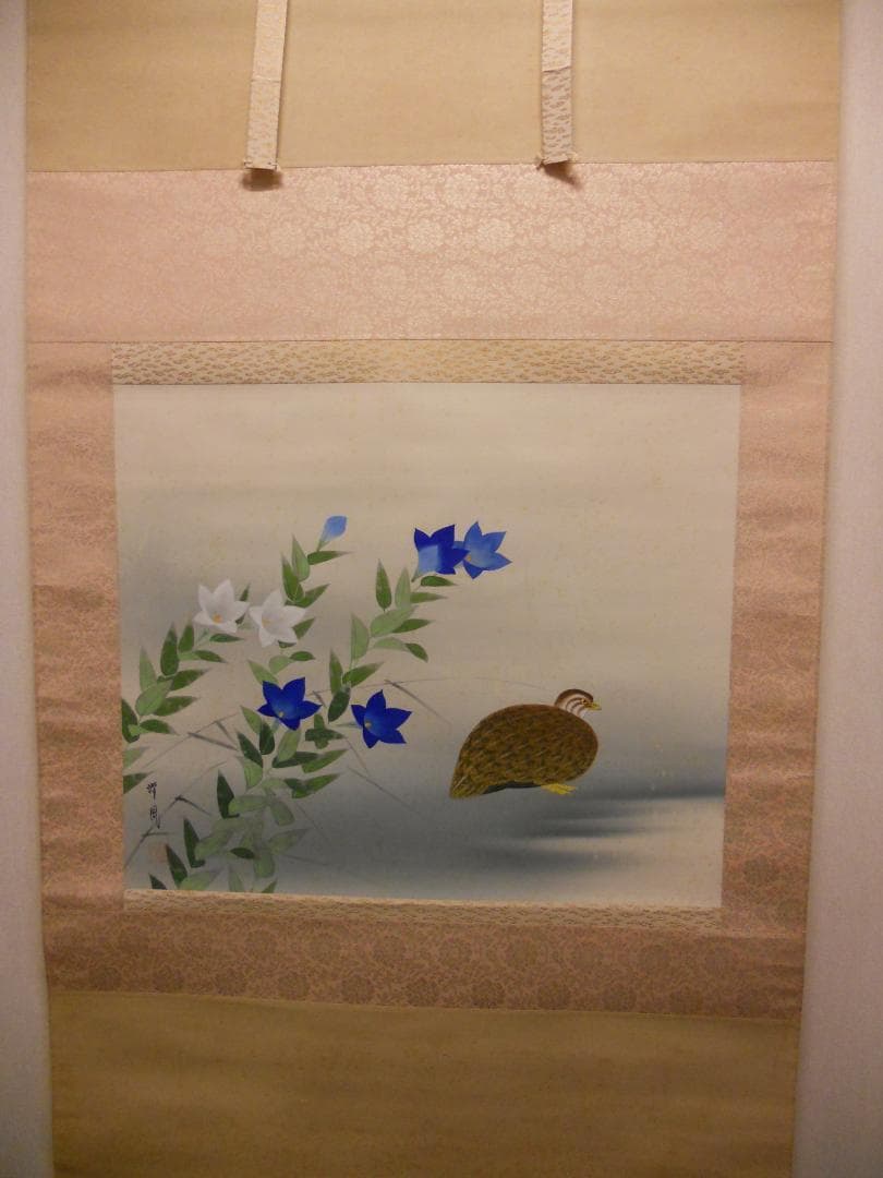 掛け軸 清風 桔梗 絹本 希少 軸装 茶道具 掛軸 です。