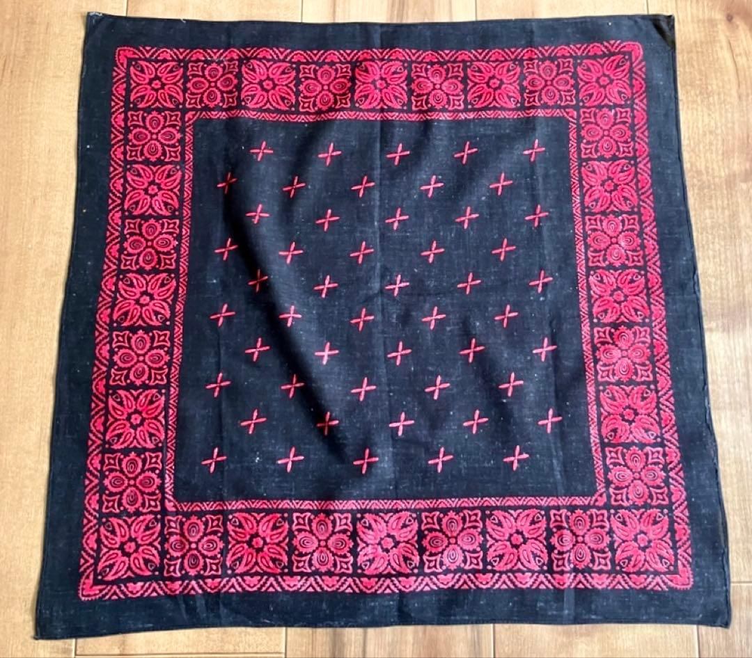 ヴィンテージ クロス柄バンダナ ブラック×レッド レアカラー90s スーサイダル