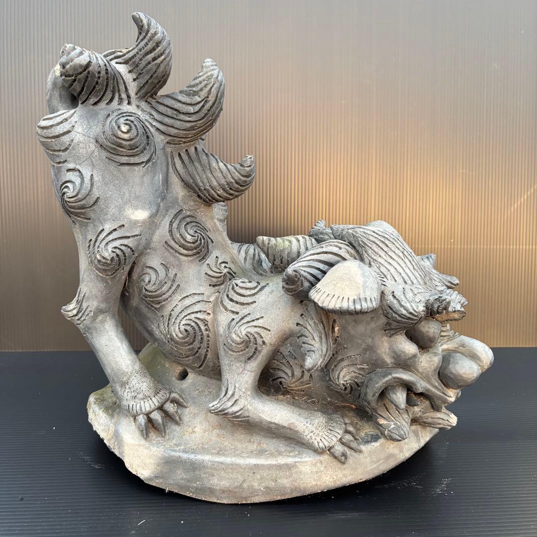 江戸時代 唐獅子牡丹 寛政暦 隅蓋瓦 鬼瓦 置物 インテリア オブジェ