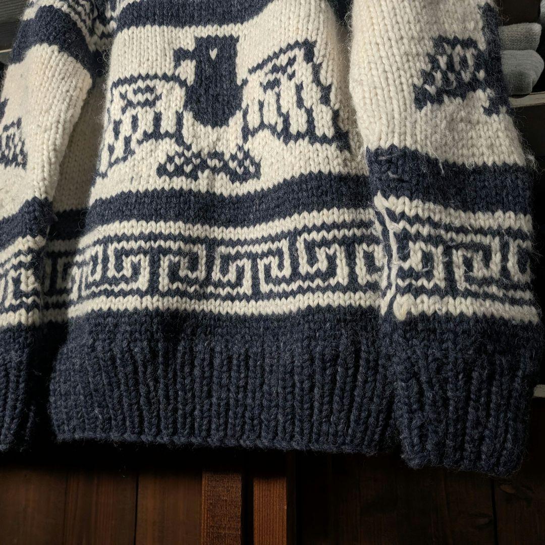 80s 90s　カナダ製　KANATA　イーグル柄　カウチンニット　ジップアップ