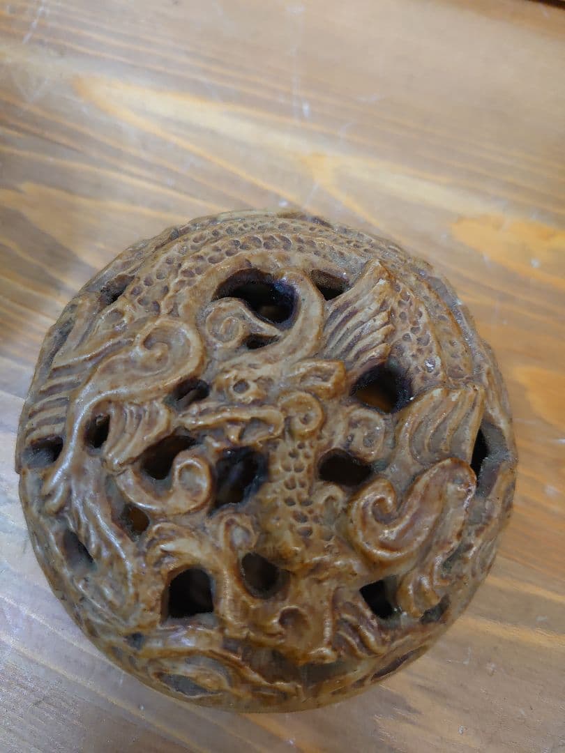 開運 龍 龍神 唐 青磁 雲龍火舎 香炉 骨董品【冨田 輝山作】