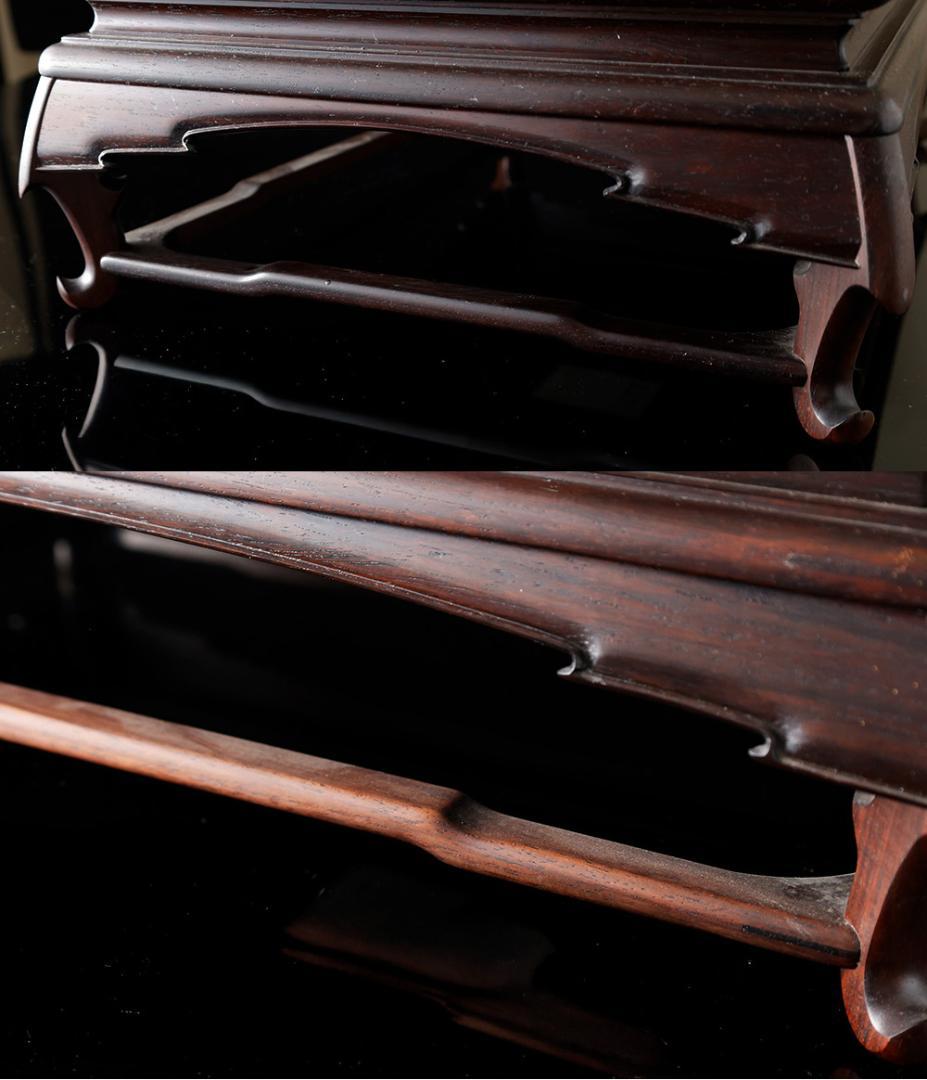 伝統工芸 高級花台 大阪唐木指物 新田隆造 作 紫檀 三重無地 長方花台