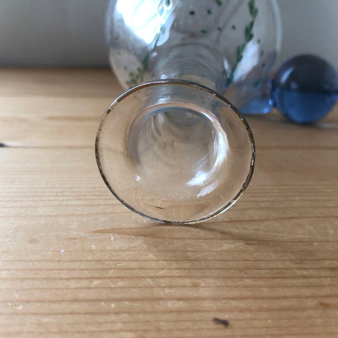 古いデカンタ　ガラス瓶　植物柄　フランス　アンティーク　デキャンタ　no.154