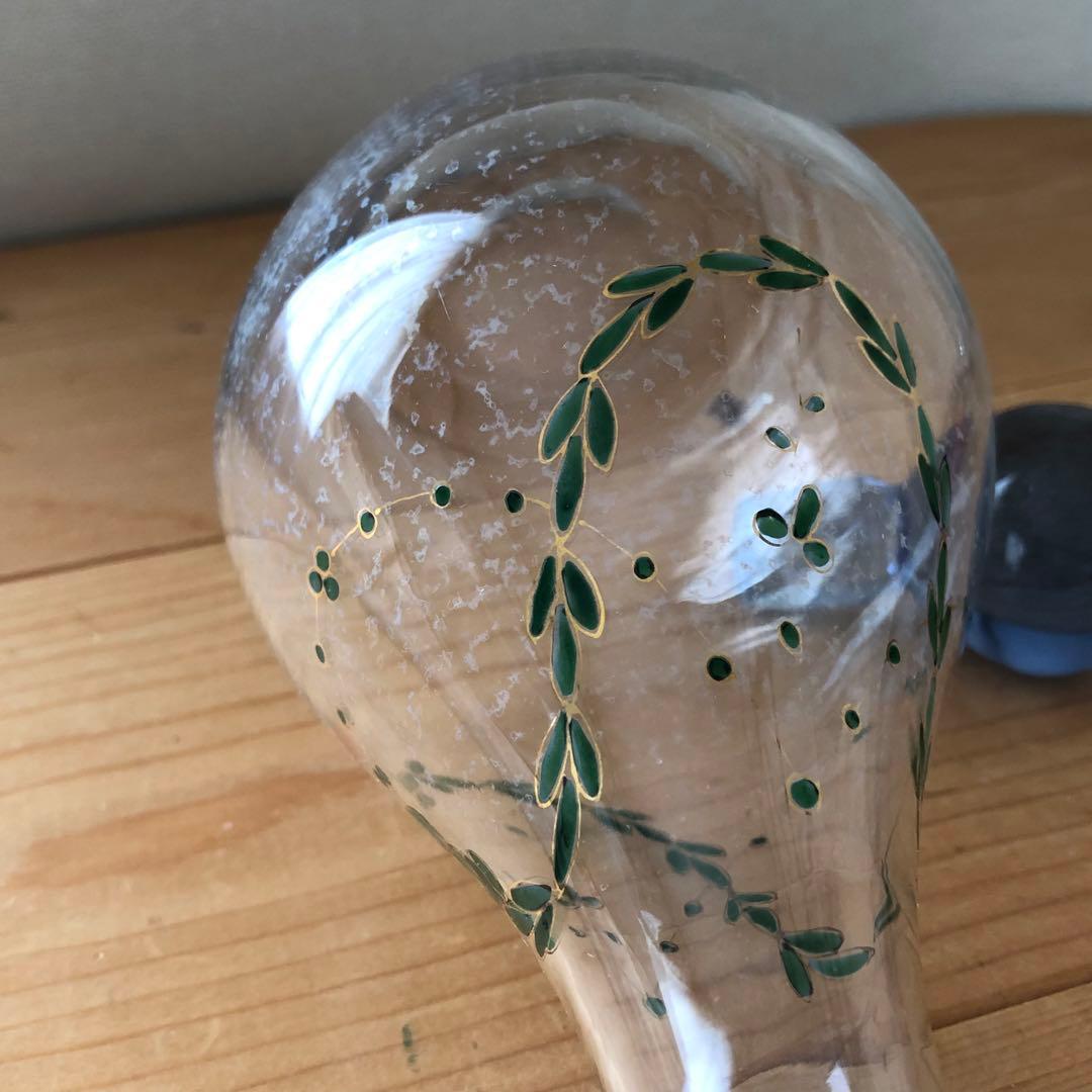 古いデカンタ　ガラス瓶　植物柄　フランス　アンティーク　デキャンタ　no.154