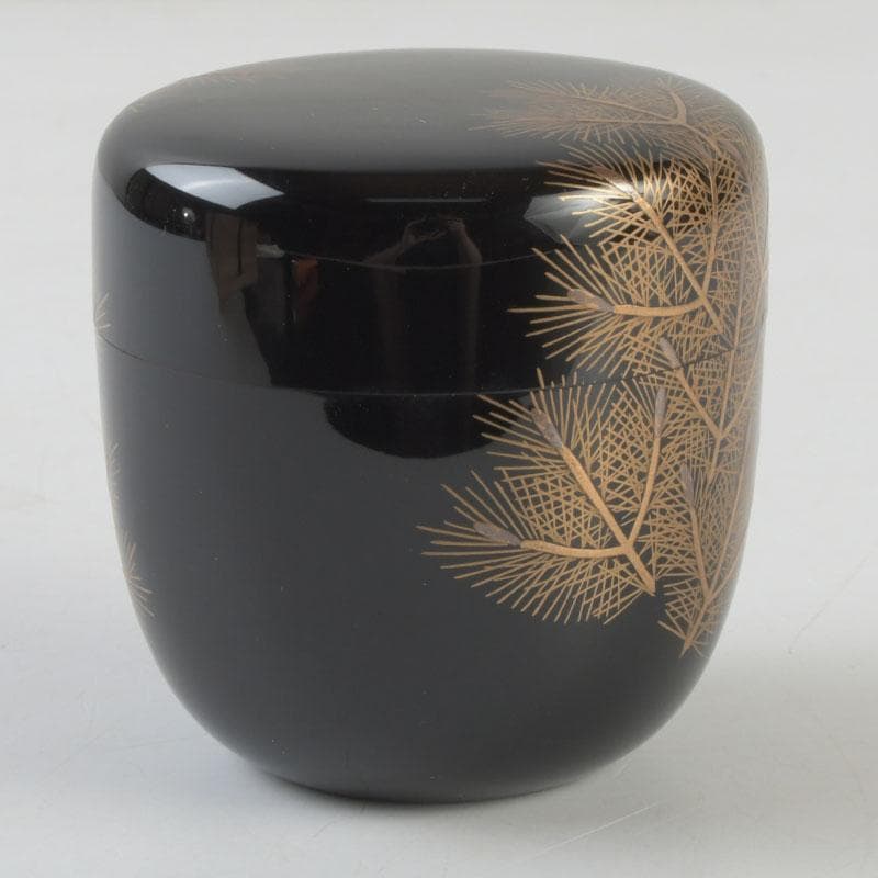 茶道具　三辻雪里作　若松蒔絵　棗　共布共箱　V　9316