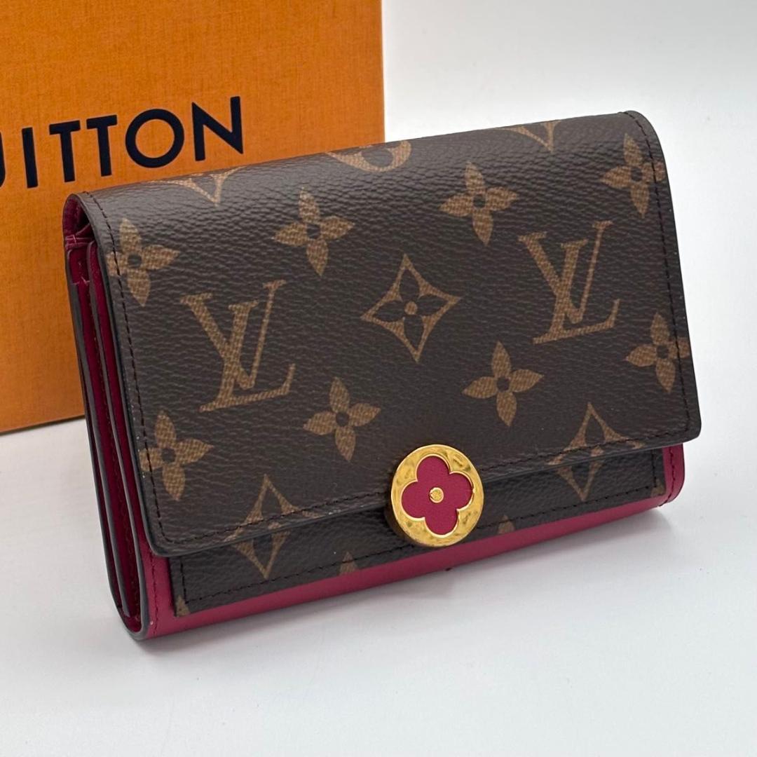極美品 ルイヴィトン モノグラム フロール コンパクト 折り財布 赤 コンパクト