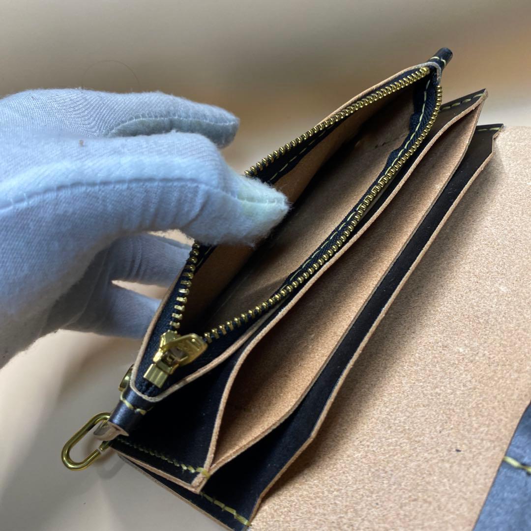 上質 無骨 艶 茶芯 丘染め 三層 マチ ロング トラッカーウォレット