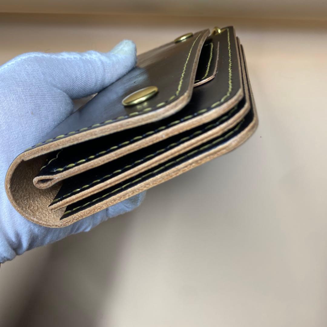 上質 無骨 艶 茶芯 丘染め 三層 マチ ロング トラッカーウォレット