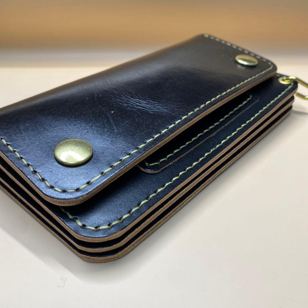 上質 無骨 艶 茶芯 丘染め 三層 マチ ロング トラッカーウォレット