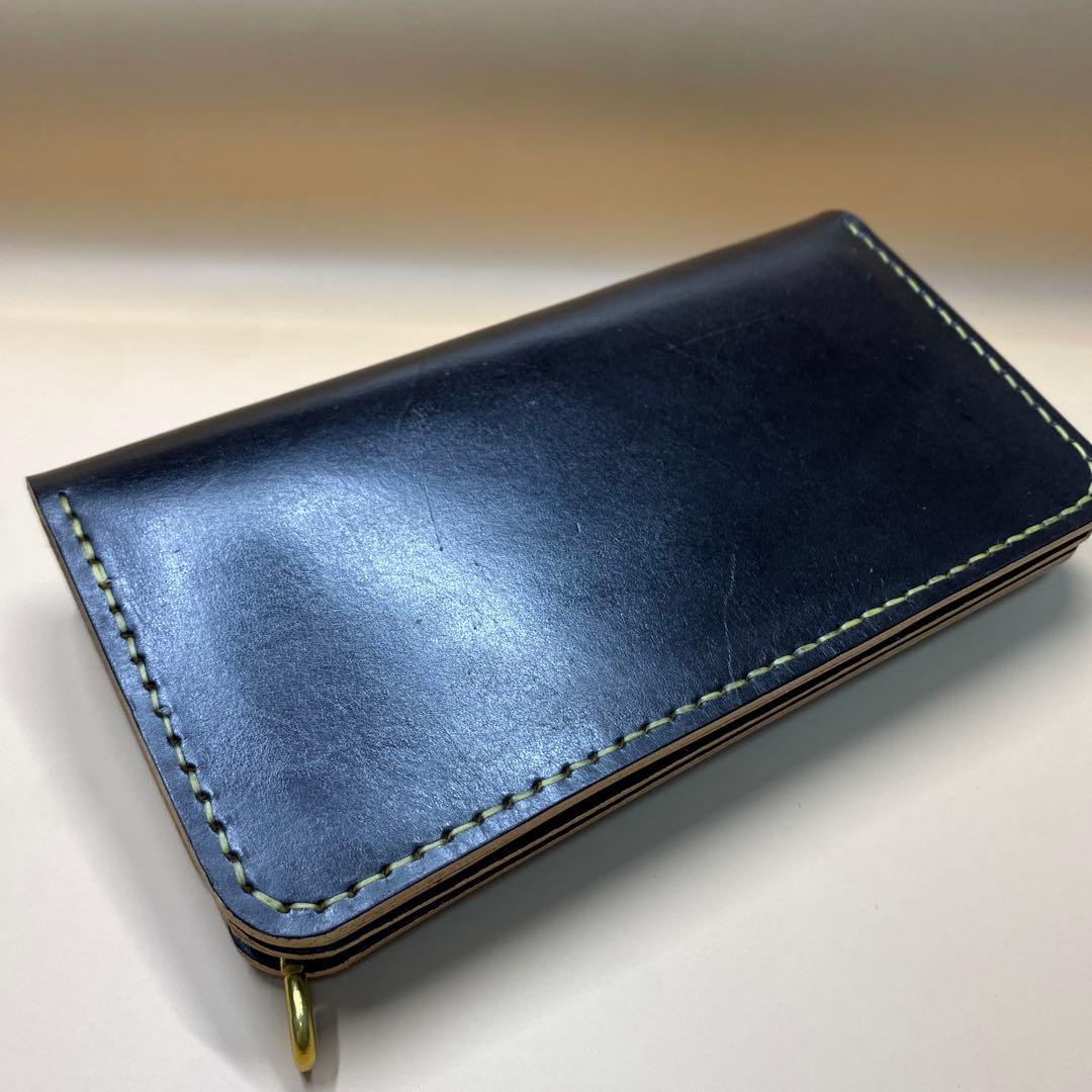 上質 無骨 艶 茶芯 丘染め 三層 マチ ロング トラッカーウォレット