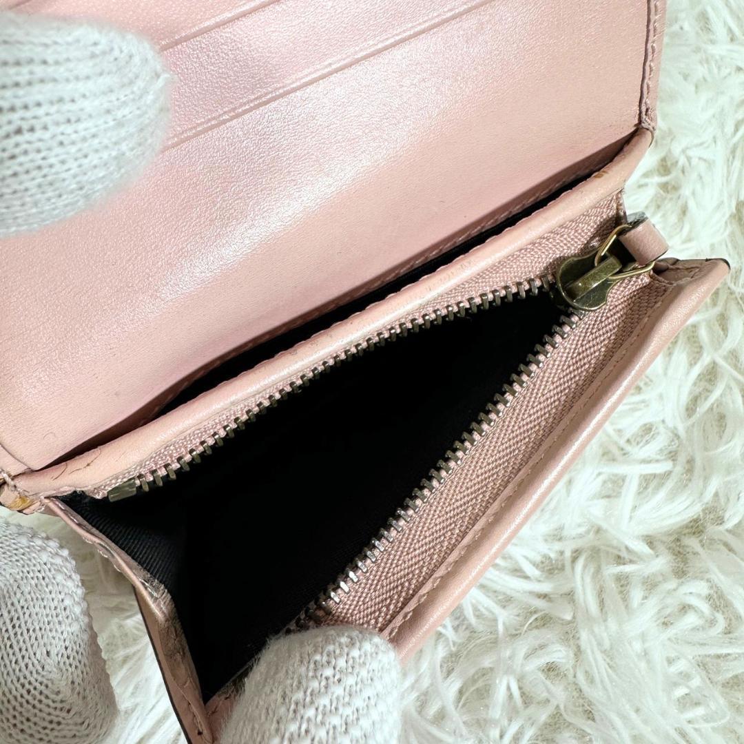 GUCCI グッチ 折財布 シマレザー ピンク GG柄 ゴールド金具 アニマリエ