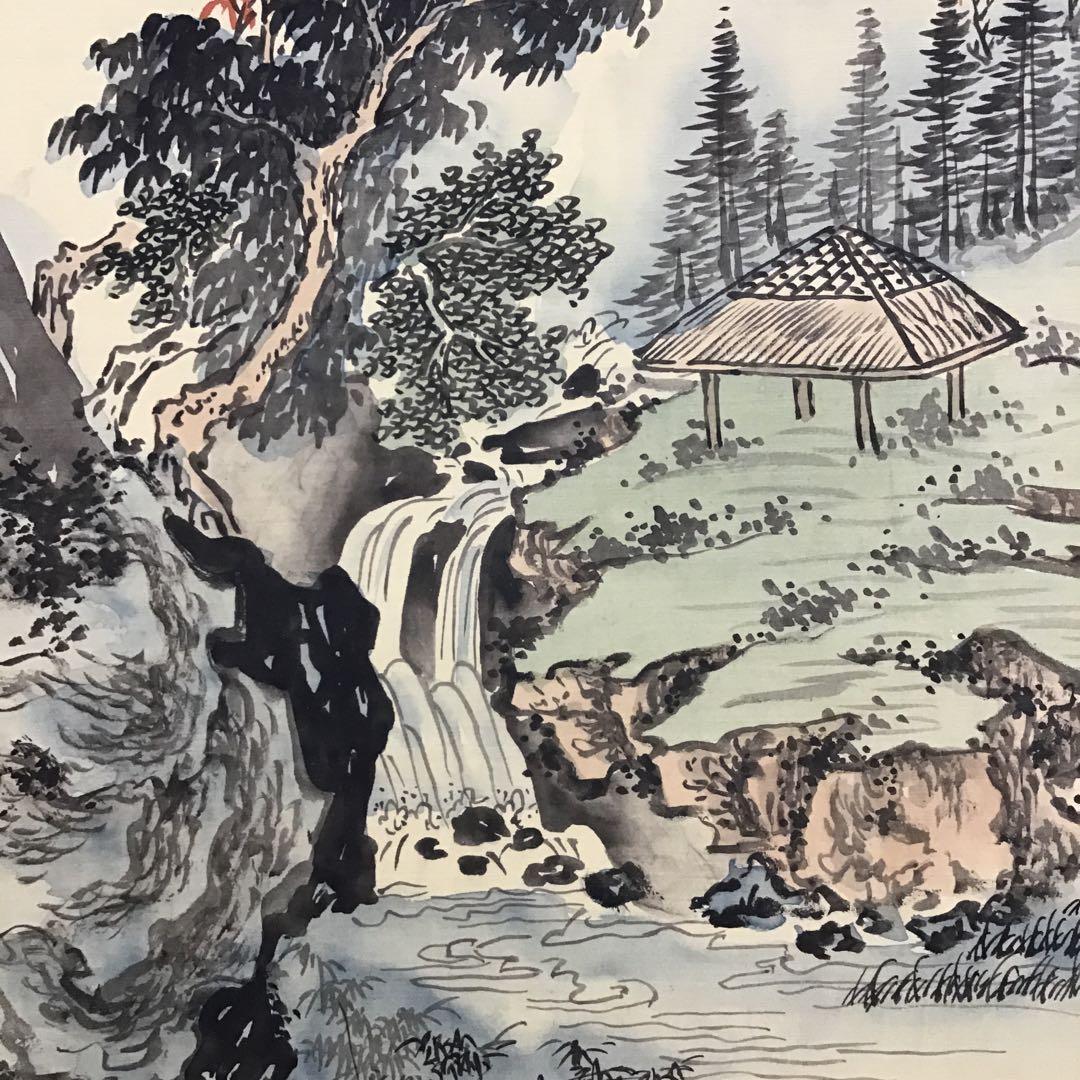 K茶道具　掛軸　絹本山水大立軸　上海外文書店扱い品　紙箱　S1004KJ