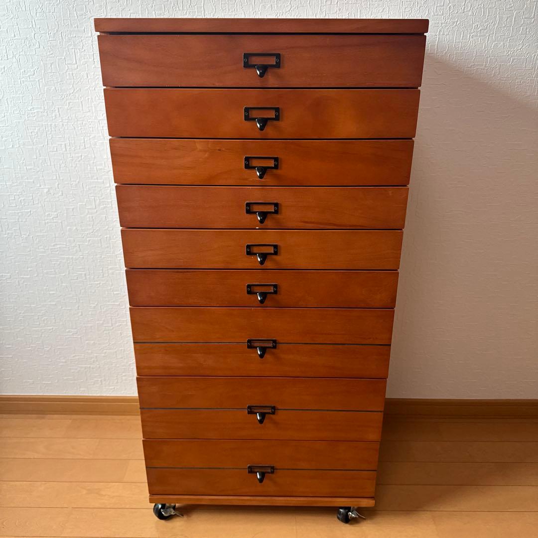 キャスター付きヴィンテージ調多段チェスト　幅47.5