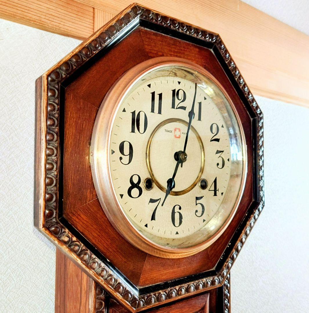 〈完動・美品〉十字印時計社　アンソニアモデル八角尾長ゼンマイ振り子時計 古時計