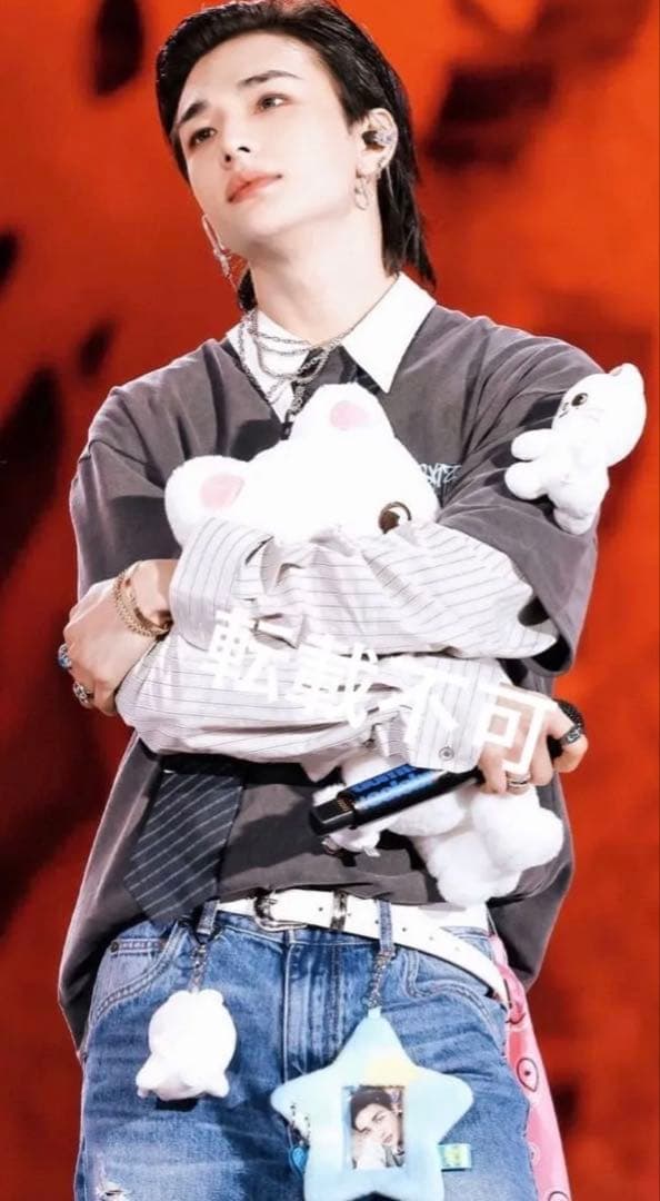 ヒョンジン plush bag マグネット lying シルバー キーリング