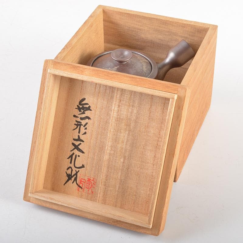 無形文化財　萬古焼　清水酔月造　竹鳥文　横手急須　共布共箱　V　R6234