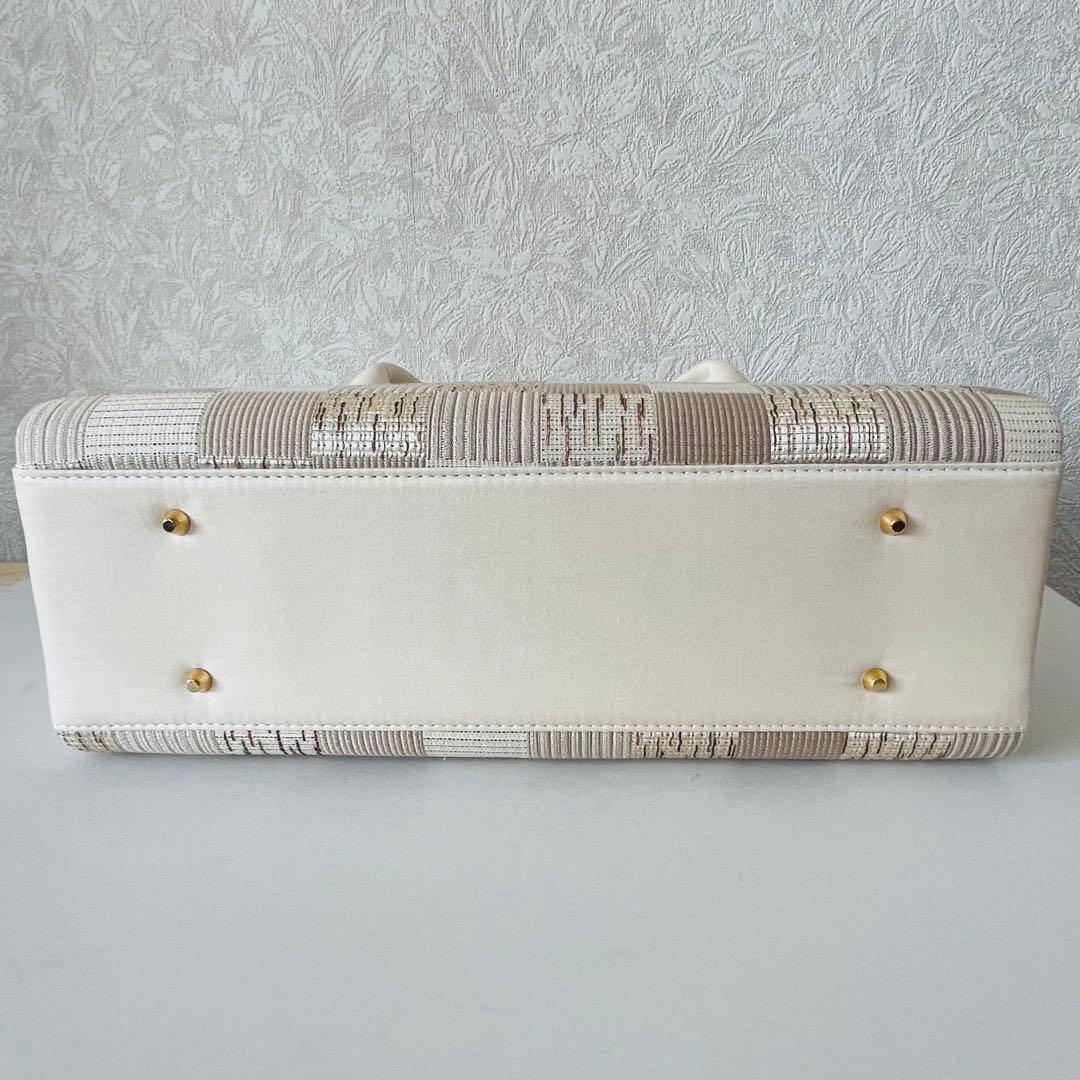 【セール✨】利休バッグ　和装バッグ　アイボリー　チェック柄　底鋲　総柄　春夏秋