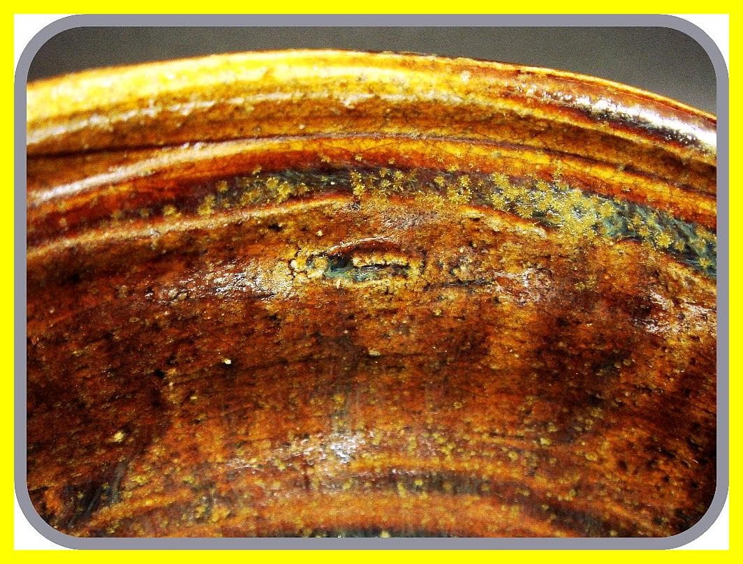 me507⑫『飴釉 十字紋 沓茶碗』　/骨董品 古美術 アンティーク 古玩