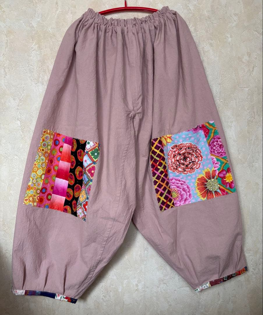 もんぺパンツパッチワーク モーヴピンク
