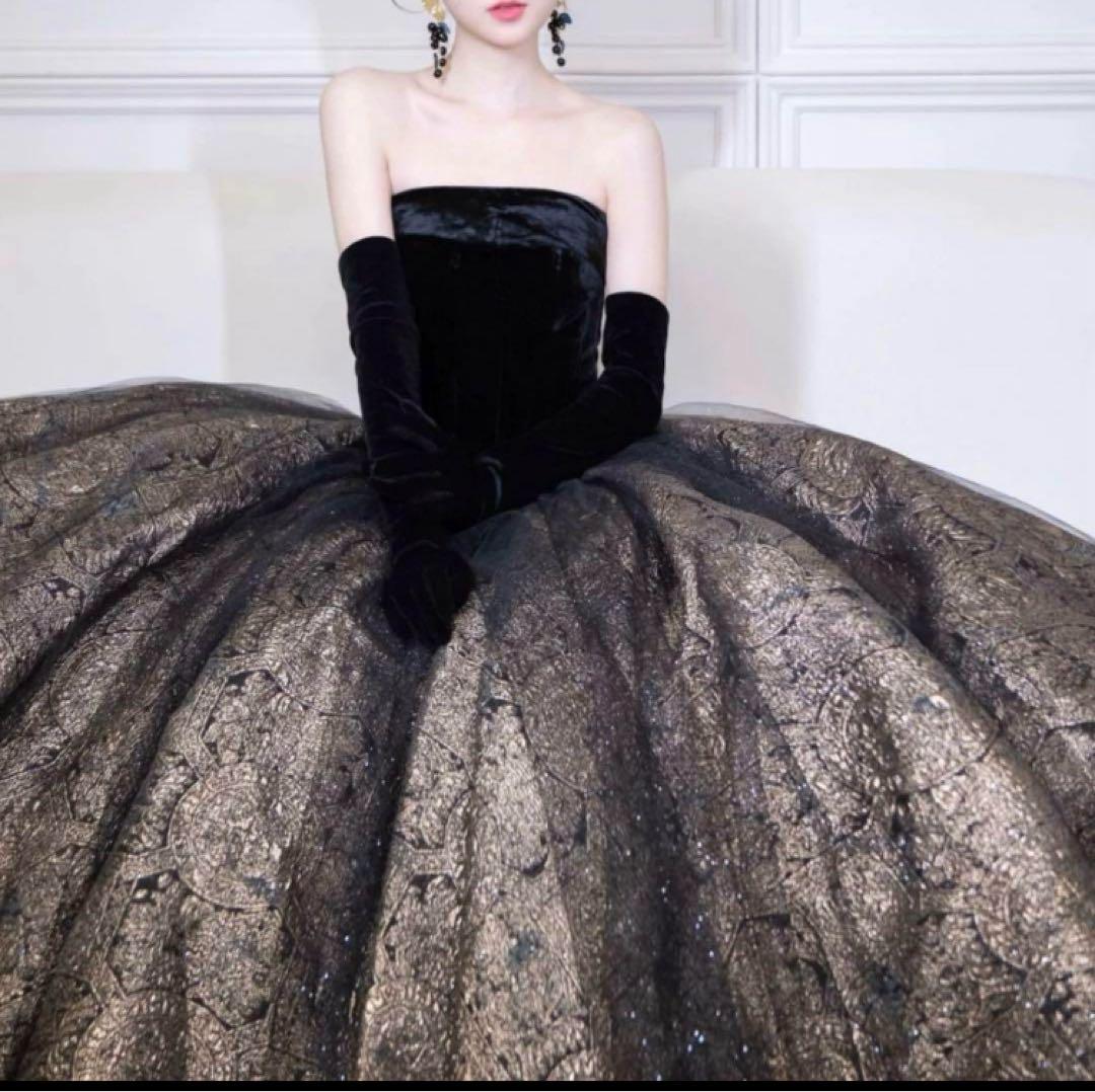 イブニングドレス　ゴージャス　プリンセス ブラック　演奏会　結婚式　S XS