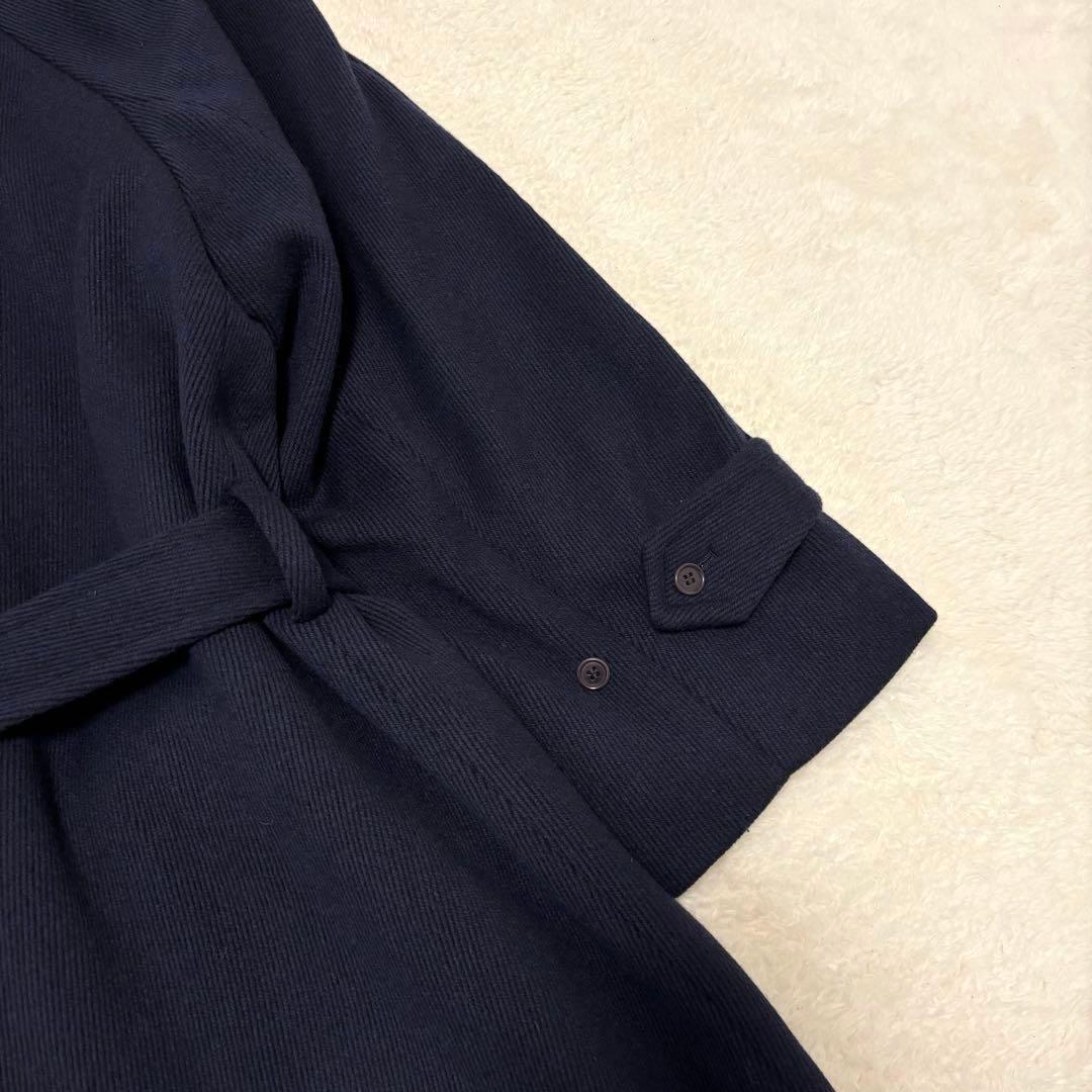 リングヂャケット ヘリンボーン ロング丈 ダブルチェスターコート L ネイビー