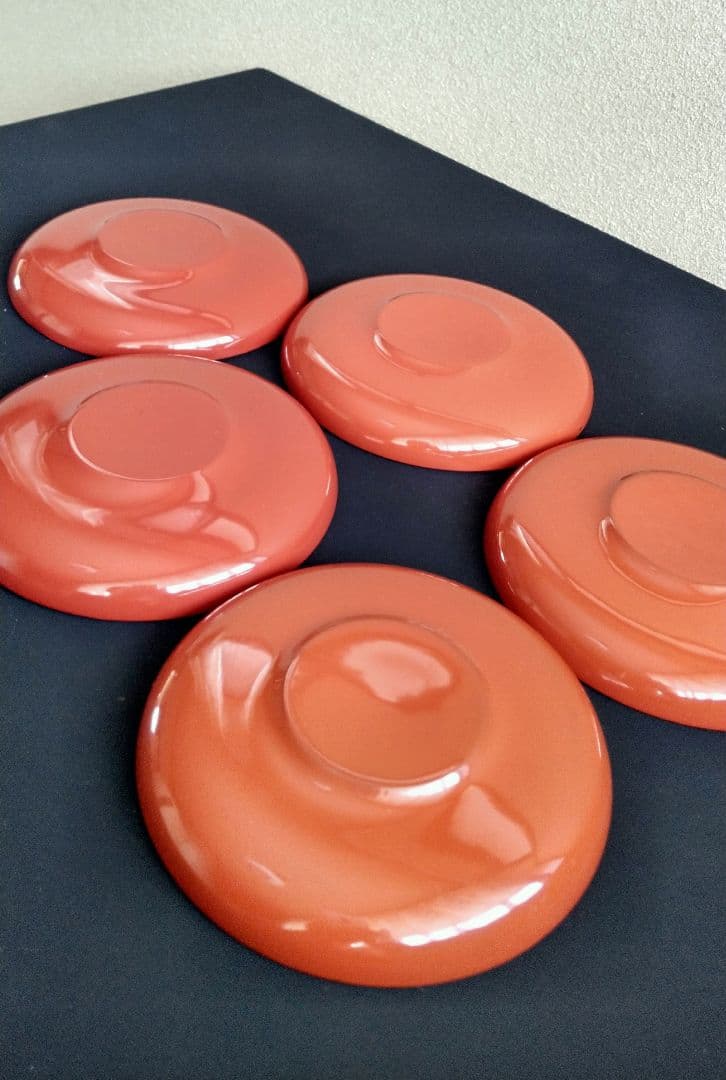 輪島塗 朱塗り 漆器 茶托 5客