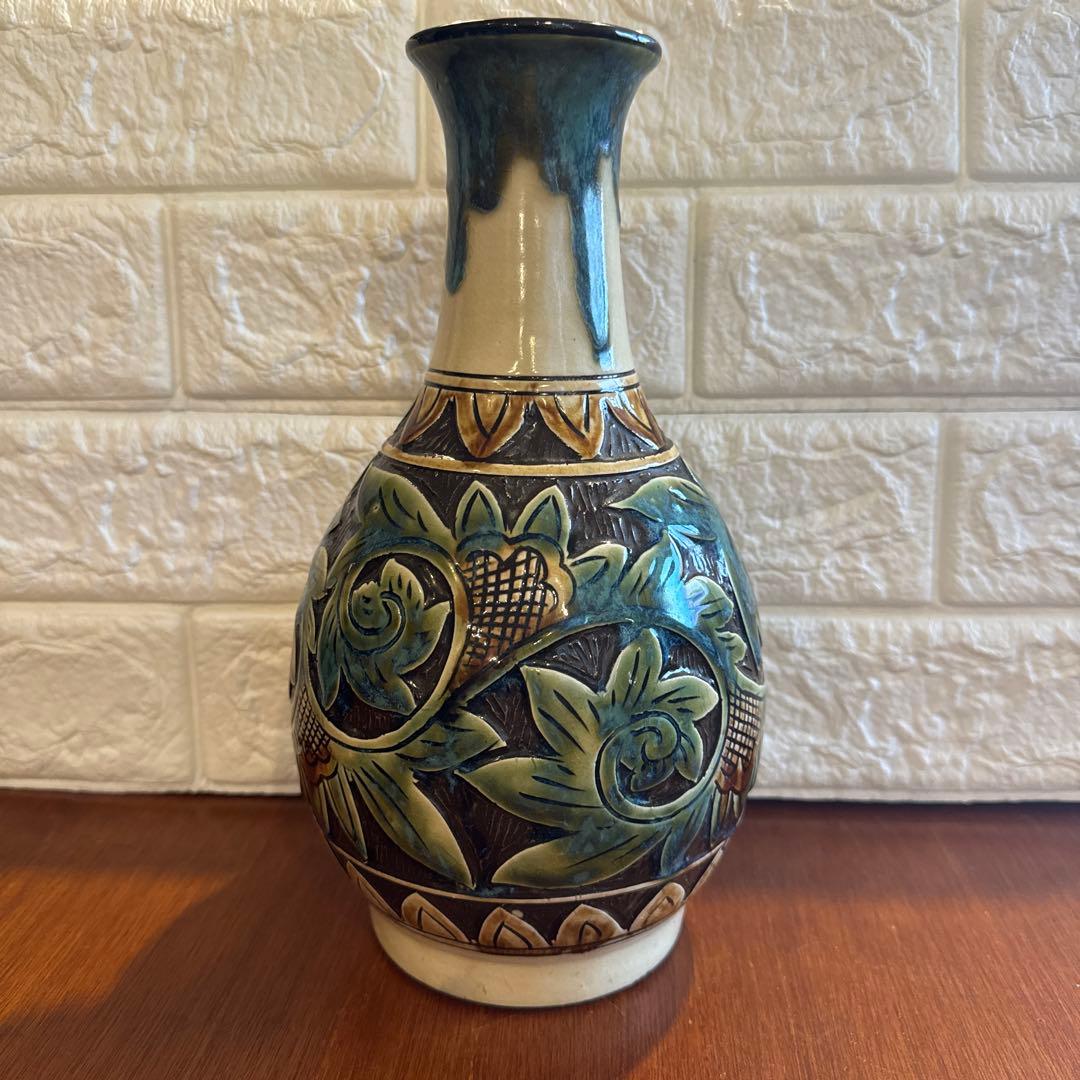 【壺屋焼】故.小橋川永弘緑釉唐草壺