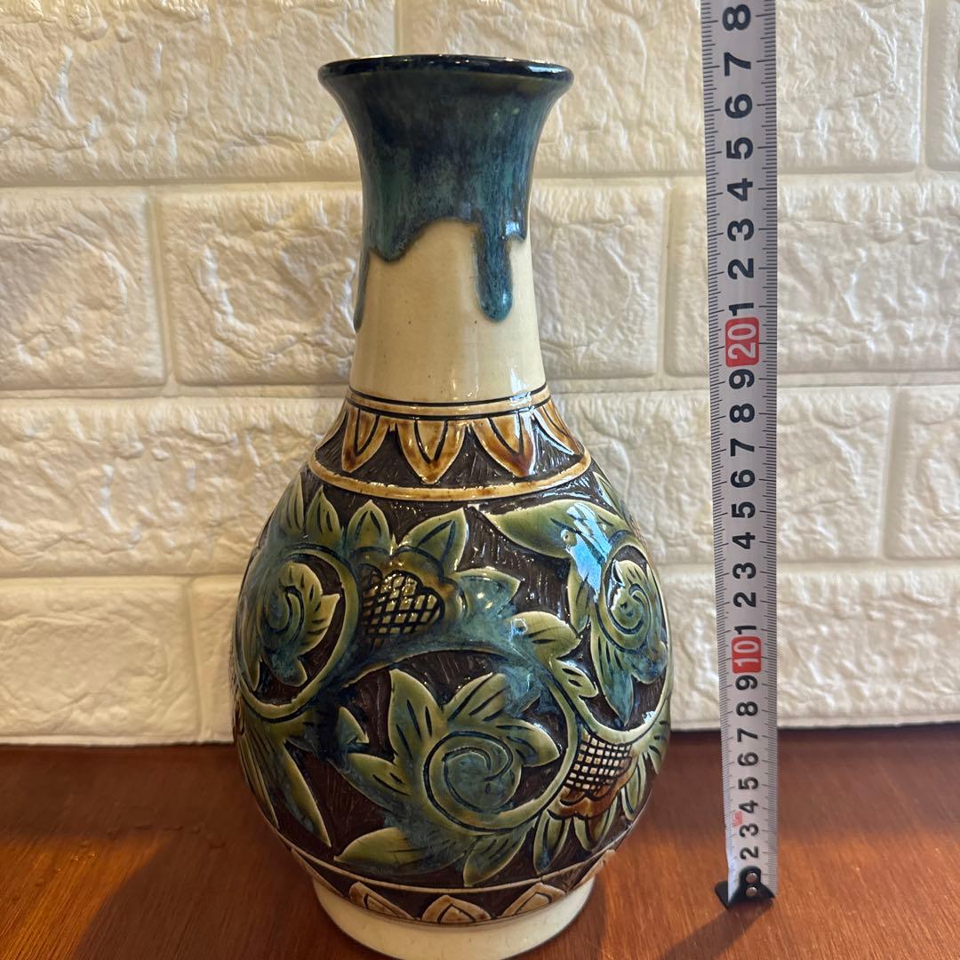 【壺屋焼】故.小橋川永弘緑釉唐草壺