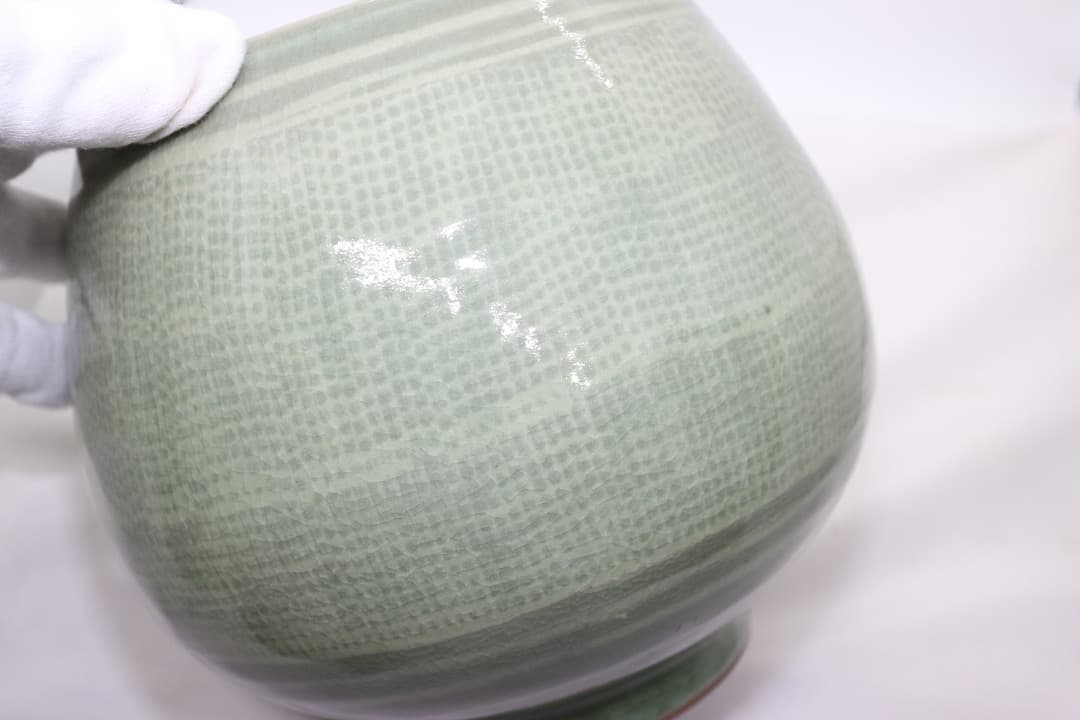 韓国人間文化財 柳海剛(柳根瀅) 高麗青磁 水指 茶道具 共箱