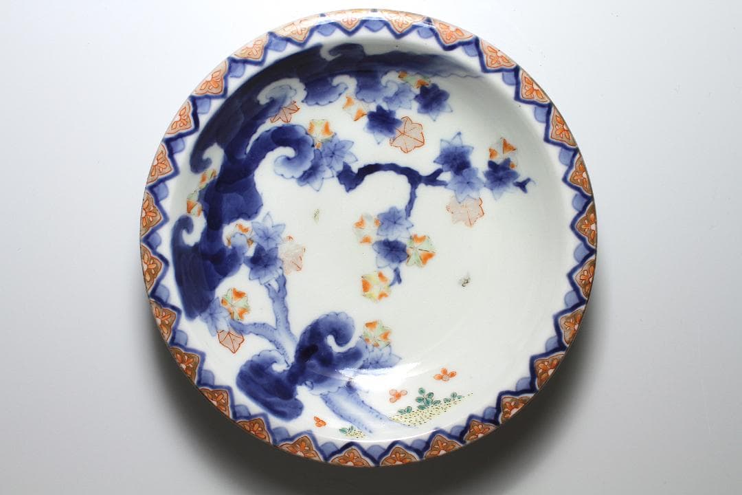 明治期 有田焼『江上製(江上熊之助)』染錦紅葉図 上手五寸皿 三客揃